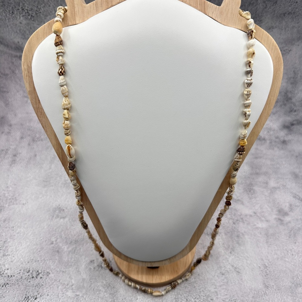 Long Natural Seashell Cowrie Necklace Coastal Boho Beach Layering Gift Vintage